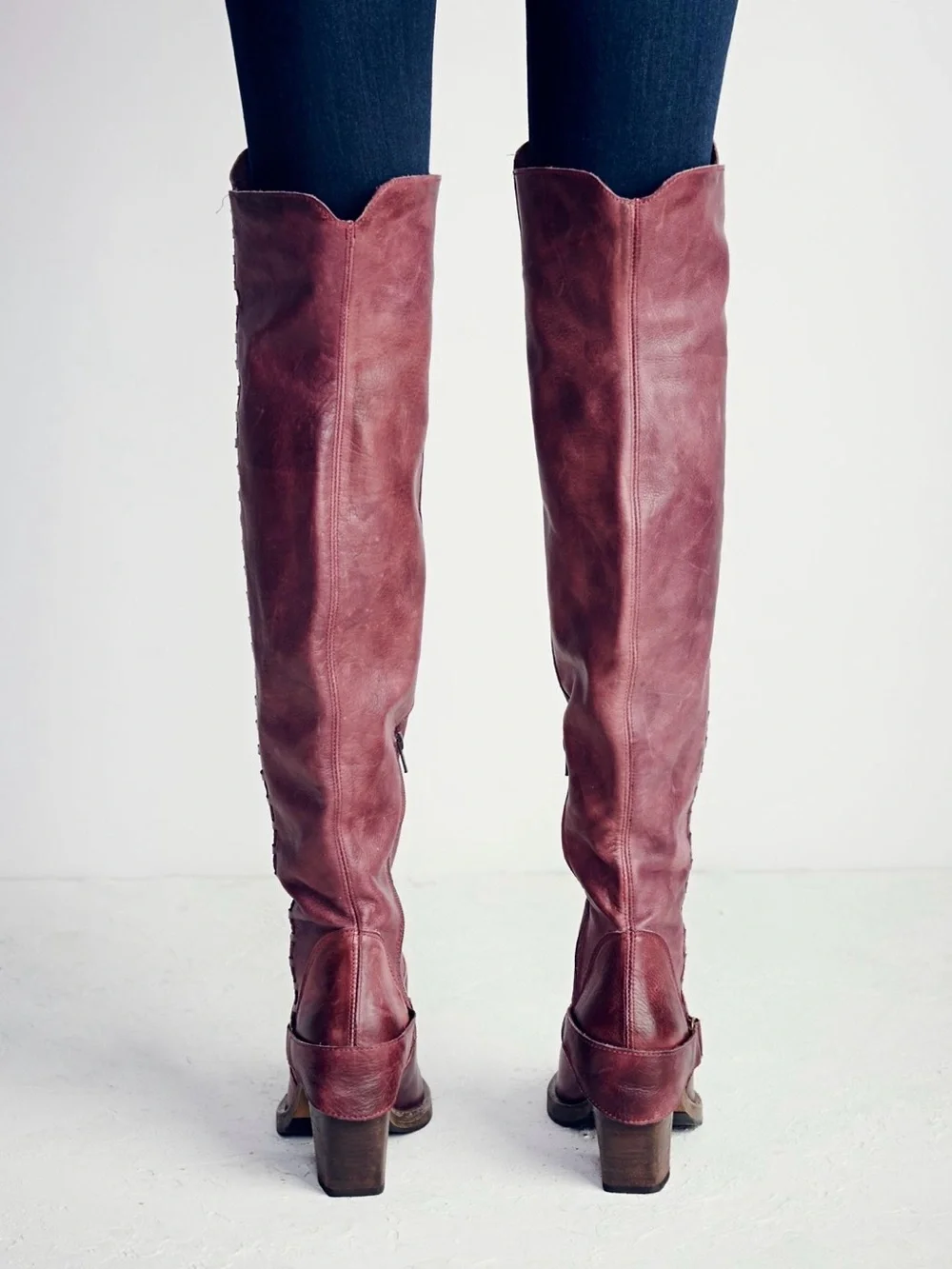 Free People Over-the-Knee Leather Boots in Deep Burgundy